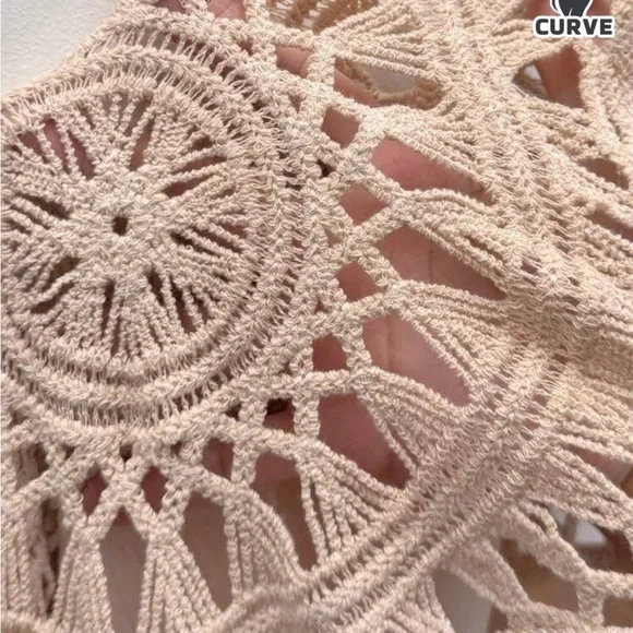 SHEIN Beige Maxi Dress with Crochet Back - Picture 3 of 4